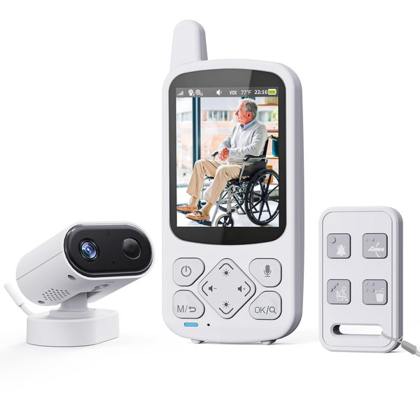 Elderly Monitor with Camera and Audio, Call Button/2 Way Talk Room Monitors for Elderly, Med Reminder Temp Sensor Cameras for Elderly Monitoring, Senior Monitor Baby Monitors for Elderly Care/No WiFi