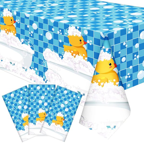 Oudain 3 Pcs Yellow Duck Tablecloth Cute Bubble Rubber Ducky Table Cover Disposable Duck Birthday Decorations Plastic Duck Tablecloth for Birthday Party Supplies, 51 x 86.6 Inch