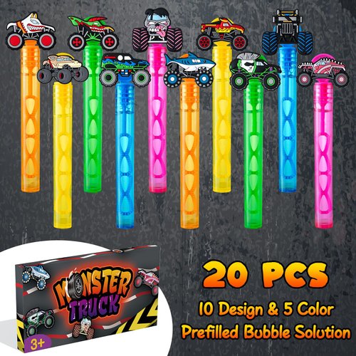 Monster Truck Party Favors,24Pcs Truck Bubble Wands for Kids,Car Bubble Wand for Monster Truck Birthday Party Supplies Decorations,Classroom Prizes Goodie Bag Stuffers Gift