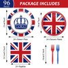 chiazllta 96 Pcs Britain UK England Flag Birthday Party Paper Plate and Napkins British Flag Party Supplies Tableware Union Jack Party Decorations Paper Plate Napkin Fork for Party Favors 24 Guests