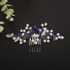 Teyglen Rhinestone Wedding Hair Comb Blue Crystal Pearl Hair Piece Bridal Crystal Side Comb for Bride Wedding Headpiece Hair Accessories for Women Girls