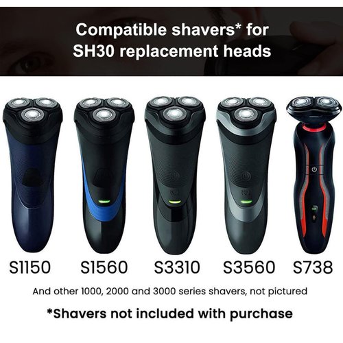 SH30 Replacement Heads for Philips Norelco Electric Shaver Series 1000, 2000, 3000 and S738, Easy Cut and Replace, 3-Pack
