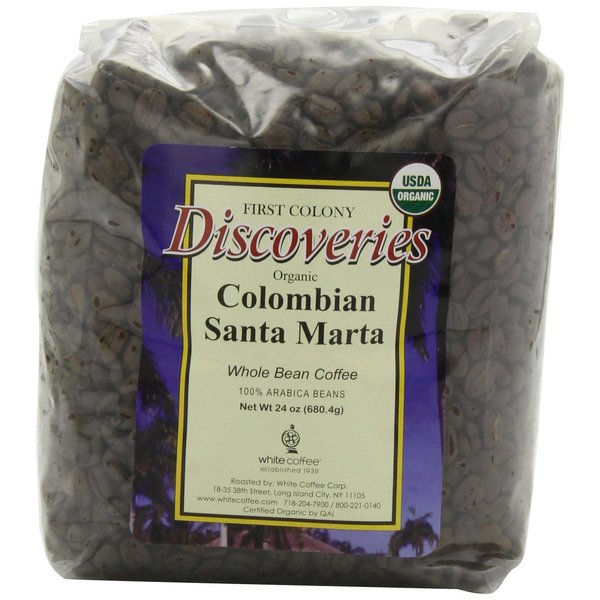 First Colony Organic Whole Bean Coffee, Colombian Santa Marta, 24-Ounce