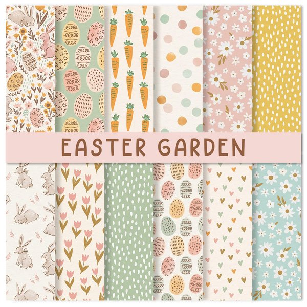 JarThenaAMCS 24 Sheets Easter Pattern Paper Bunny Rabbit Egg Floral Scrapbook Paper Double Sided Collection Spring Decorative Craft Paper For DIY Card Making Junk Journal Decor, 11.8 x 11.8 Inch