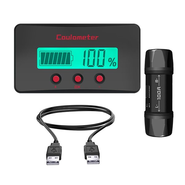 HiLetgo PZEM-033 DC8-120V 0-100A Battery Tester Coulomb Meter Battery Capacity Indicator LCD Coulombmeter Ammeter Voltmeter Battery Capacity Tester with 100A Shunt Dual USB Cable 1M