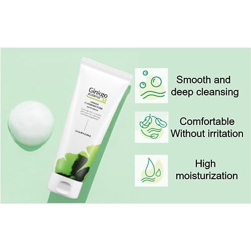 CHARMZONE Ginkgo Natural Cleansing Foam 180ml / 6.09 oz., Daily Botanical Foam Hydrating Cleanser, all skin types, creamy foam, Korean skincare