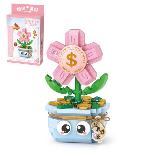 MEIEST Mini Flower Succulent Bonsai Building Blocks,Simulation Pot Plant Particle Flower Botanical Collection Construction Building Bricks Toy,Home Decors (Rich Flower)