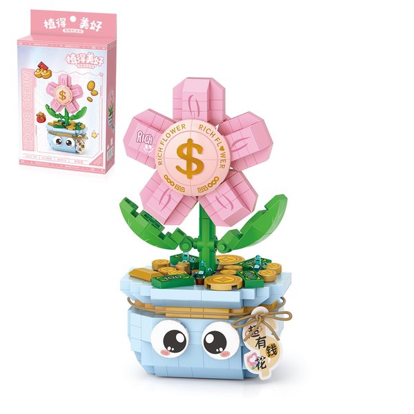 MEIEST Mini Flower Succulent Bonsai Building Blocks,Simulation Pot Plant Particle Flower Botanical Collection Construction Building Bricks Toy,Home Decors (Rich Flower)