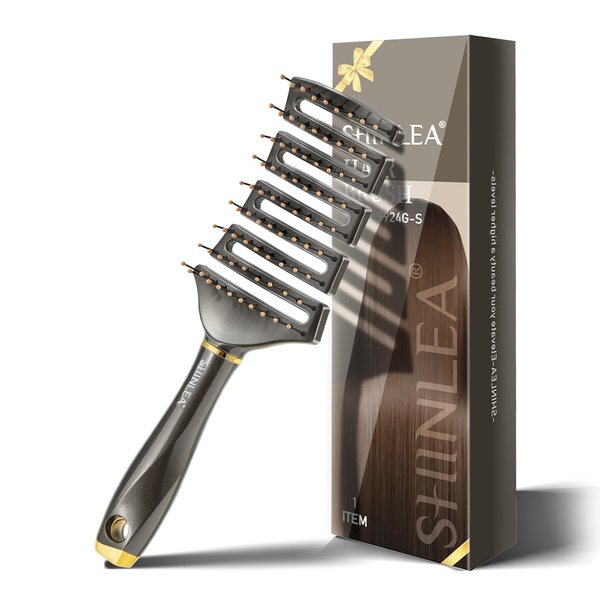 SHINLEA Curved Detangling Brush for Curly Hair, Vented Design, Anti-Tangle, Professional Hairbrush for Wet & Dry, Ideal for Textured 2a to 4c Hair, Thick Hair Blow Drying