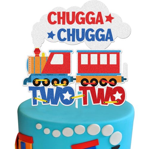 Chugga Chugga Two Two 2 Train Happy Birthday Cake Topper 2 Two Years Old 2nd Birthday Railroad Themed Party Supplies For Baby Boys Girls Kids