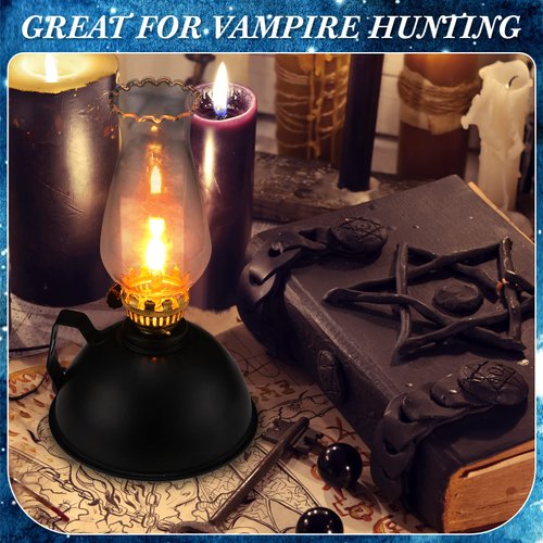 Retisee 2 Pieces Oil Lamp Indoor Kerosene Lamp Lantern Metal Glass Oil Lamps for Indoor Vintage Glass Clear Kerosene Lamp Rustic Oil Lamp with Oil Wick for Indoor Use Home Decor Lighting (Black)