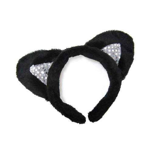 SeasonsTrading Deluxe Black Sequin Cat Ears & Long Tail Costume Set - Party Kit