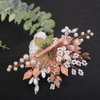 Teyglen Flower Wedding Hair Clip Pearl Rhinestone Bridal Hair Clip Handmade Leaf Flower Headpiece Jewelry Barrette Hair Accessories for Women