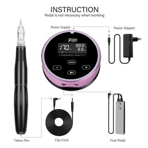 Permanent Makeup Machine Kit – BIOMASER P30 Permanent Tattoo Machine kit Microblading Machines with Swiss Motor Rotary Pen Mini Power Supply Cartridge Needles for Eyebrow Eyeliner Lip