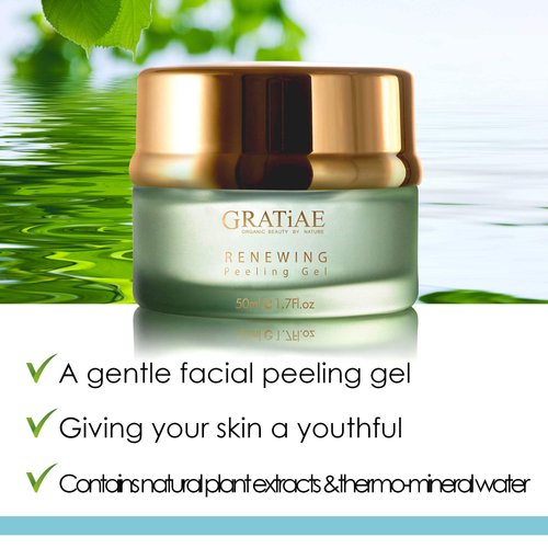 Gratiae organic renewing Peeling gel face mask, mild face cleanser with witch hazel, Deep cleans, removes dead skin cells and blackheads, anti-aging skin care, 1.7 Fl oz