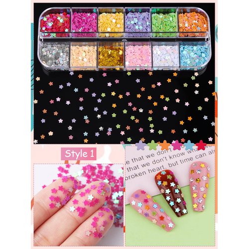 Kalolary 4boxes Butterfly Heart Shape Nail Art Glitter Sequins, Laser Holographic 3D Thin Star Heart Butterfly Plum Blossom Glitter for Valentine's Day Nail Art Decoration Resin Mold DIY