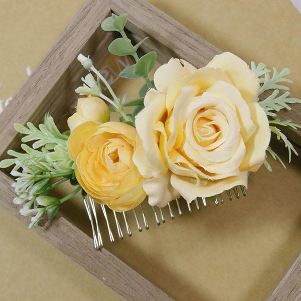 MAFELOE Artificial Flower Bridal Hair Comb, Wedding Hair Side Comb, Hair Accessories for Women and Girls-Yellow