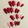 24 Pcs Almond Press on Nails Medium RIICFDD French Tip Fake Nails Wine Red Full Cover False Nails Star Designs Y2K Nails Glossy Press on Nail for Women Girls Acrylic Nails