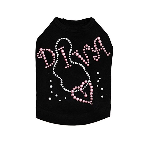Diva with Necklace Dog Shirt L Black