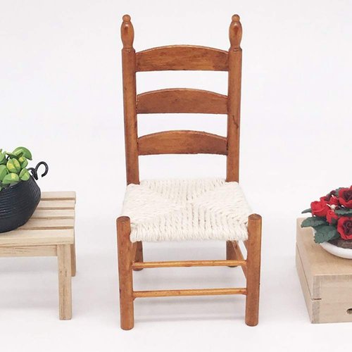 Dollhouse Chair, Miniature Wooden Vintage Chair for 1:12 Dolls DIY Dollhouse Accessories(Red Brown)