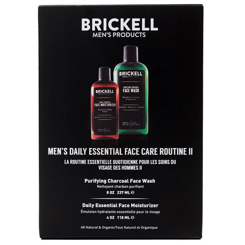 Brickell Men's Daily Essential Face Care Routine II, Purifying Charcoal Face Wash and Daily Essential Face Moisturizer, Natural and Organic, Men's Skin Care Gift Set, Scented