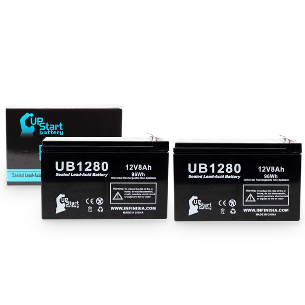 2X Pack - APC Back-UPS ES 725VA BROADBAND BE725BB Battery - Replacement UB1280 Universal Sealed Lead Acid Battery (12V, 8Ah, 8000mAh, F1 Terminal, AGM, SLA) - Includes 4 F1 to F2 Terminal Adapters