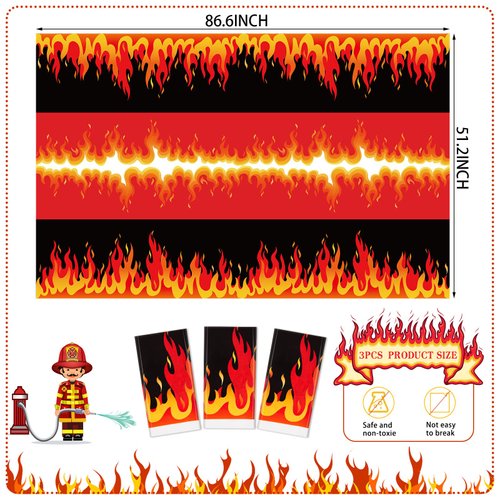Fire Heroes Table Cloth Firefighter Themed Birthday Party Supplies Plastic Firefighter Table Cover Flame Theme Firefighter Tablecloth for Party School Activity(3 Pieces)
