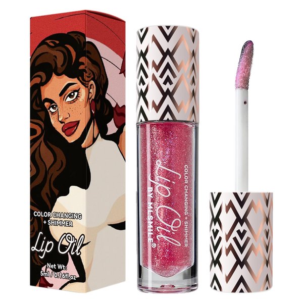Qawnfy Boss Up Color Changing Lip Oil, Shimmering Temperature Color Changing Lip Gloss Tinted Lip Stain, Long Lasting Nourishing Moisturizing Lip Glow Oil for Lip Care (02#)