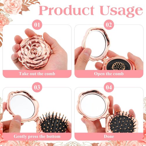 12 Set Mini Pocket Travel Mirror Brush Bulk Wedding Favors Including Rose Pocket Travel Mirror Brush Thank You Tags Plastic Clear Boxes with Ribbons for Bridal Shower Favors Party Guests Souvenir Gift