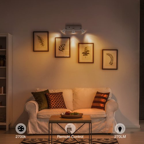 Olafus 2 Pack Wireless Picture Light Battery Operated, LED Spotlight Indoor with Remote, 2700K Warm White Art Light 3 Heads, Dimmable Timer Off Frame Painting Light for Gallery Portrait Shelf Artwork