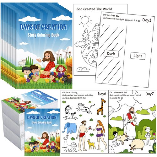 Dunzoom 30 Pcs Christmas Bible Coloring Books Religious Coloring Books Bulk the Story of Creation Religious Art for Boys Girls Goodie Bag Gift Filler Party Supplies