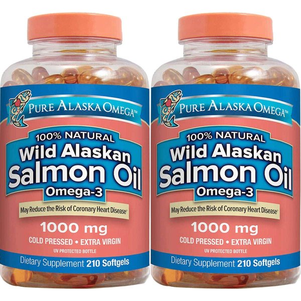 Pure Alaska Omega-3 Wild Alaskan Salmon Oil 1000mg Softgels 2 Packs (210-Count Each)