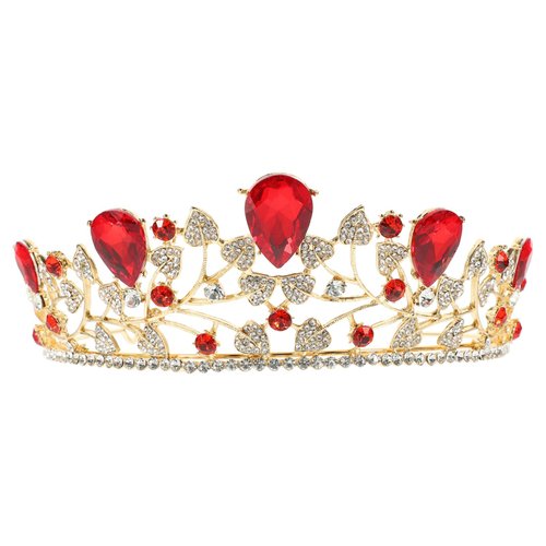 Frcolor Red Crystal Crown,Baroque Ruby Belle Crown Bridal Wedding Rhinestone Tiara Hair Accessories for Women Girls