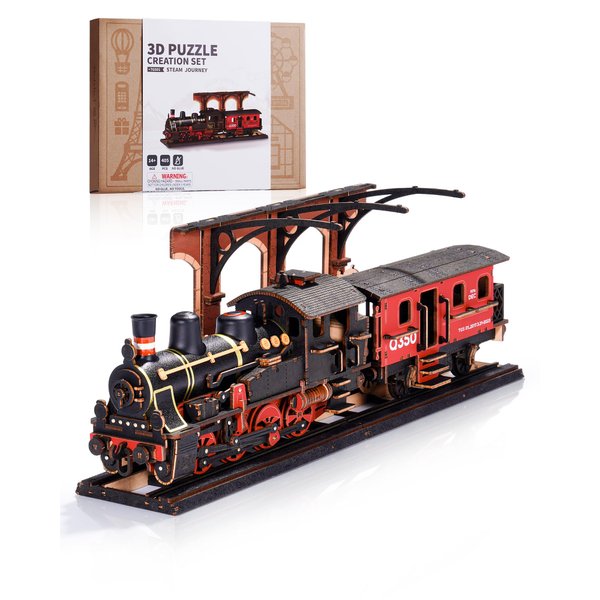 Wowood 3D Puzzles for Adults -Steam Train, Wooden Model Kits Building Set for Adults, DIY Crafts Kits Hobby Creative Gift Ideas for Girls Boys (Steam Journey-405PCS)