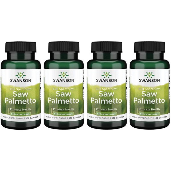 Swanson Saw Palmetto - Herbal Supplement Promoting Male Prostate Health Support - Natural Hair Supplement & Urinary Health Support - 540 mg 100 Capsules (4 Pack)