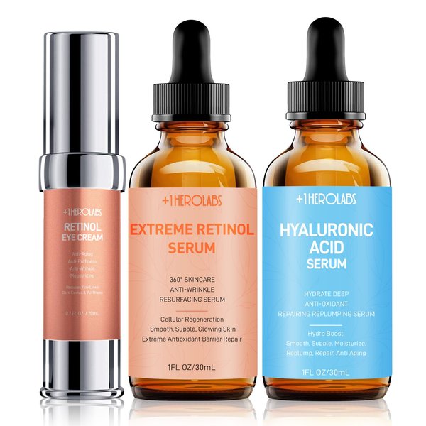 Retinol Serum for Face, Retinol Eye Cream, Hyaluronic Acid Serum 3PCS, Anti Aging Serum Skin Care Set for Women