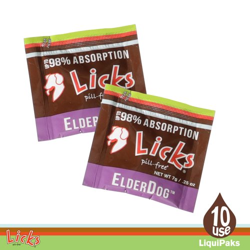 Licks Pill-Free ElderDog - Older Dog Vitamins and Supplements - Joint & Immune Support Supplements for Dogs - Dog Coat & Digestion Supplement for Senior Dogs - Gel Packets - Roasted Chicken, 10 Use