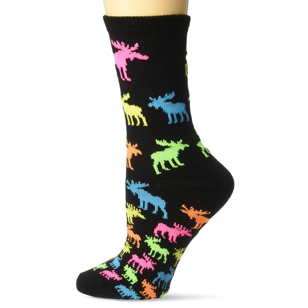 For Bare Feet Women's FBF Originals Wildlife Novelty Socks, Descending Grid Neon Moose, Medium