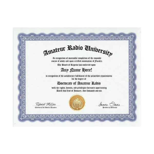 Amateur Radio Degree: Custom Gag Diploma Doctorate Certificate (Funny Customized Joke Gift - Novelty Item)