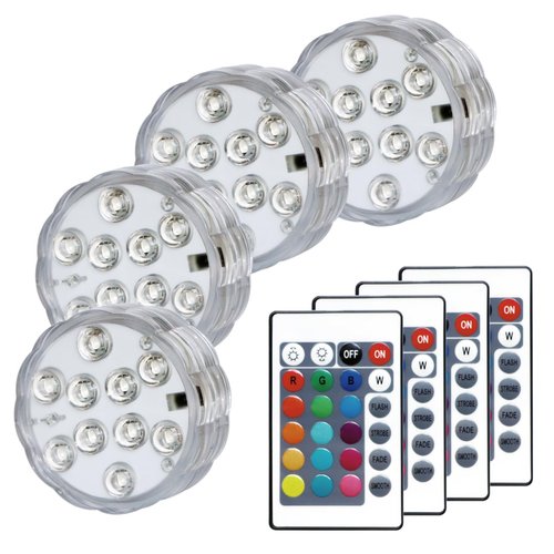 Tripop Submersible LED Lights with Remote, Color Changing Battery Powered LED Underwater Light Pucks for Pools Ponds Decoration (4 Packs)