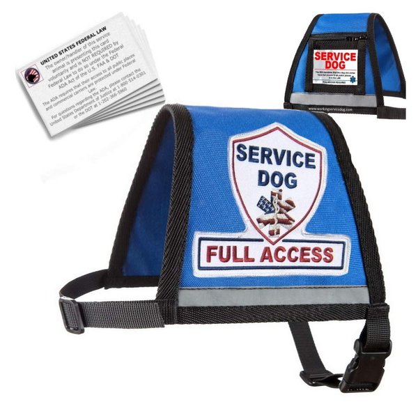 Complete Service Dog Vest with Exclusive Patch, ID Badge and Zipper Pocket (29" - 35" Girth (M), Blue) - Includes a complimentary 5 Pack of Service Dog Law Cards