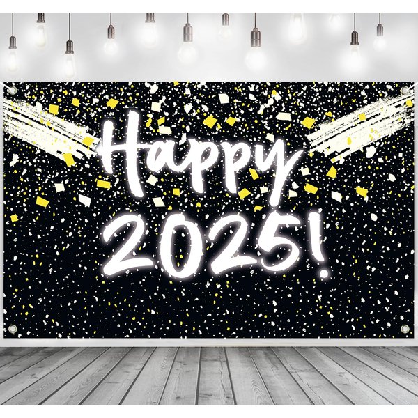 New Years Decorations 2025, Happy New Year Banner Backdrop, Happy 2025 Banner Backdrop for New Years Eve Party Supplies Party Banner Graduation Party Decorations 2025 New Year Decorations 71x43inch