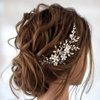 Bride Wedding Hair Comb Pearl Flower Hair Piece Rhinestone Bridal Hair Accessories for Women (Silver)