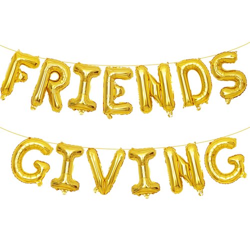 16 Inches FRIENDSGIVING Balloons Hanging Banner Decorations, Aluminum Foil Letter Balloons for Friendsgiving, Thanksgiving Day, Autumn, Fall Celebration Party Supplies (Gold)