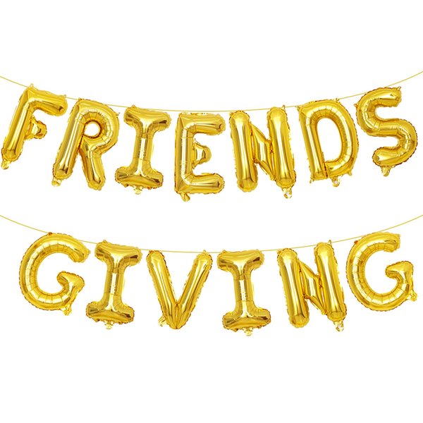 16 Inches FRIENDSGIVING Balloons Hanging Banner Decorations, Aluminum Foil Letter Balloons for Friendsgiving, Thanksgiving Day, Autumn, Fall Celebration Party Supplies (Gold)