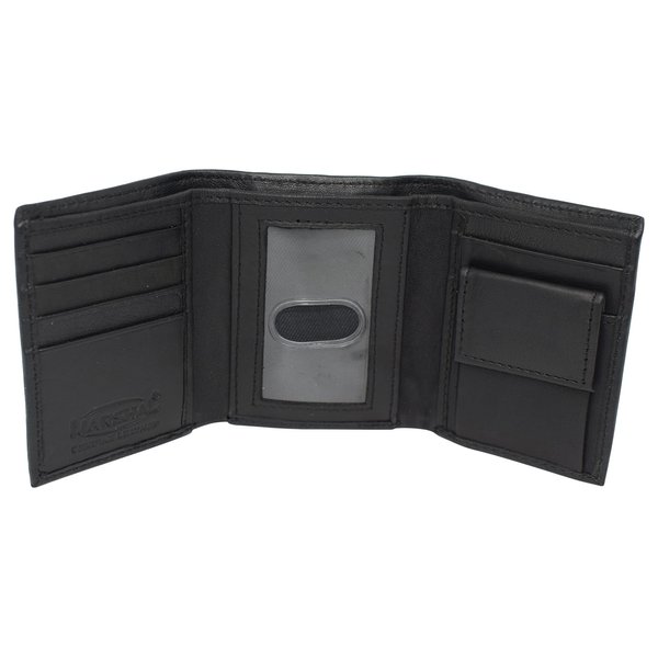Marshal Genuine Leather Kids Slim Compact ID and Coin Pocket Trifold Boys Wallet Black
