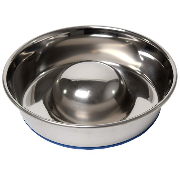 OurPets DuraPet Slow Feed Premium Stainless Steel Dog Bowl, Silver, Small (2040010300)