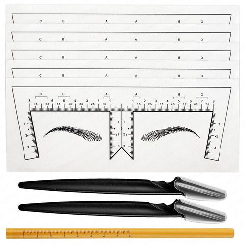 Guapa 50pcs/Pack Eyebrow Ruler Sticker and Waterproof Eyebrow Pencil Set - Professional Microblading and Brow Shaping Tools for Symmetrical, Natural Brows Bullet Points