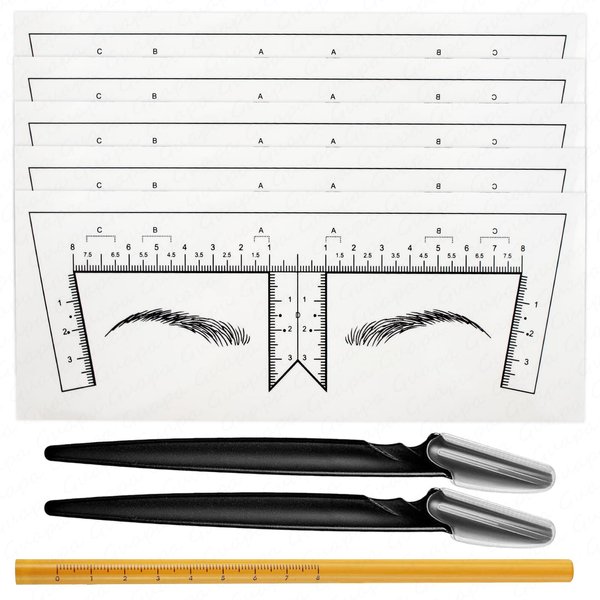 Guapa 50pcs/Pack Eyebrow Ruler Sticker and Waterproof Eyebrow Pencil Set - Professional Microblading and Brow Shaping Tools for Symmetrical, Natural Brows Bullet Points