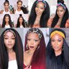 PWEOUKE 22 Inch Glueless Kinky Yaki Straight Headband Wigs Long Hair Wig High Temperature Heat Resistant Synthetic Head Wrap Wigs for Black Women, 1B30 Mix Brown